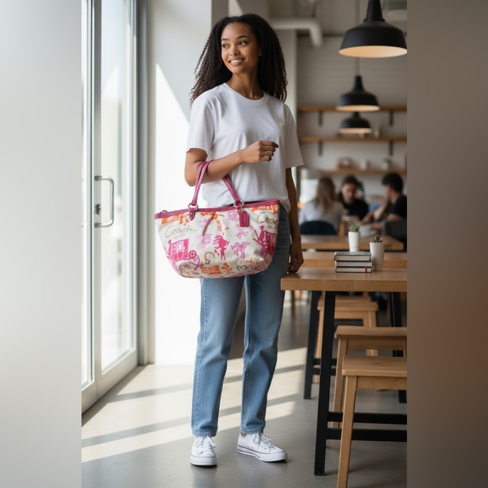 Coach Horse & Carriage Sateen Tote With Matching Pouch F14892 - Picture 6 of 17